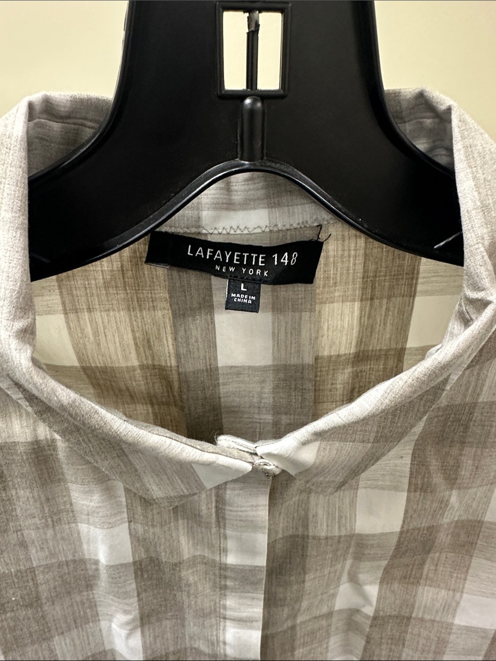 Lafayette 148 New York Taupe and White Checked Button-Down Shirt - Picture 2 of 3